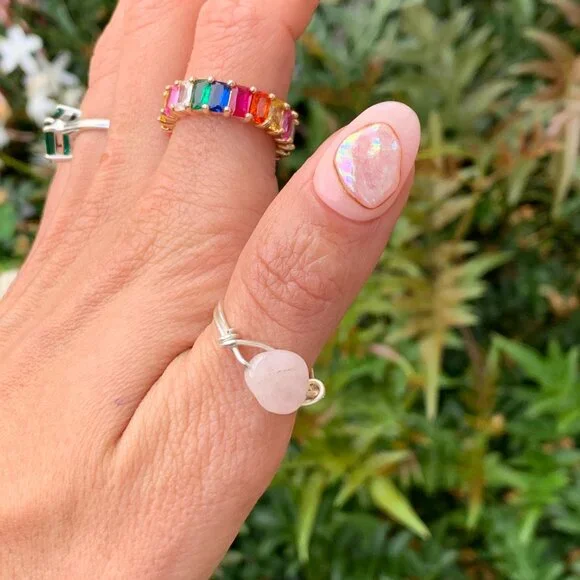 Neiman Marcus 18K Gold Plated Emerald-Cut Rainbow Eternity Ring - Picture 2 of 5